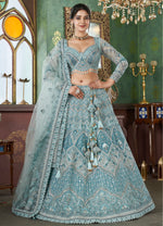 Sky Blue Premium Net Bridal Lehenga Choli