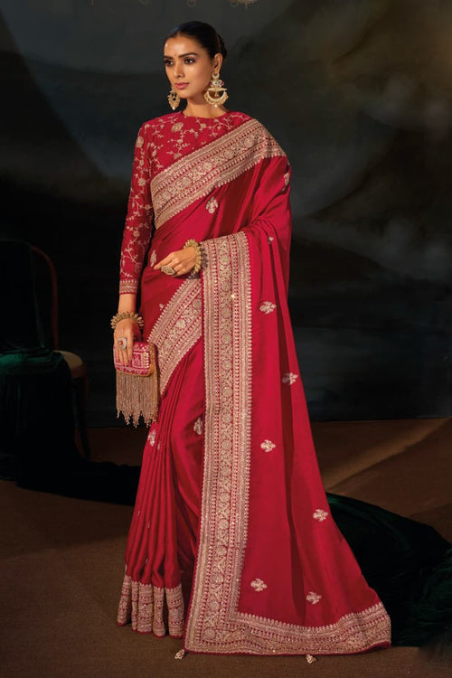Royal Red Banarasi Embroidered Silk Saree