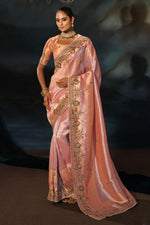 Peach Silk Wedding Wear With Heavy Work Saree
