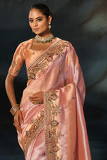 Peach Silk Wedding Wear With Heavy Work Saree