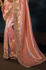 Peach Silk Wedding Wear With Heavy Work Saree