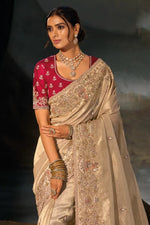 Beige Kanjivaram Silk Wedding Festive Saree