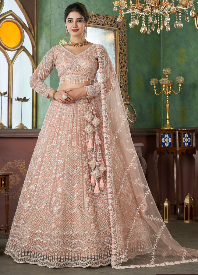 Luxury Gold Bridal Lehenga with Hand Embroidery & Net Dupatta