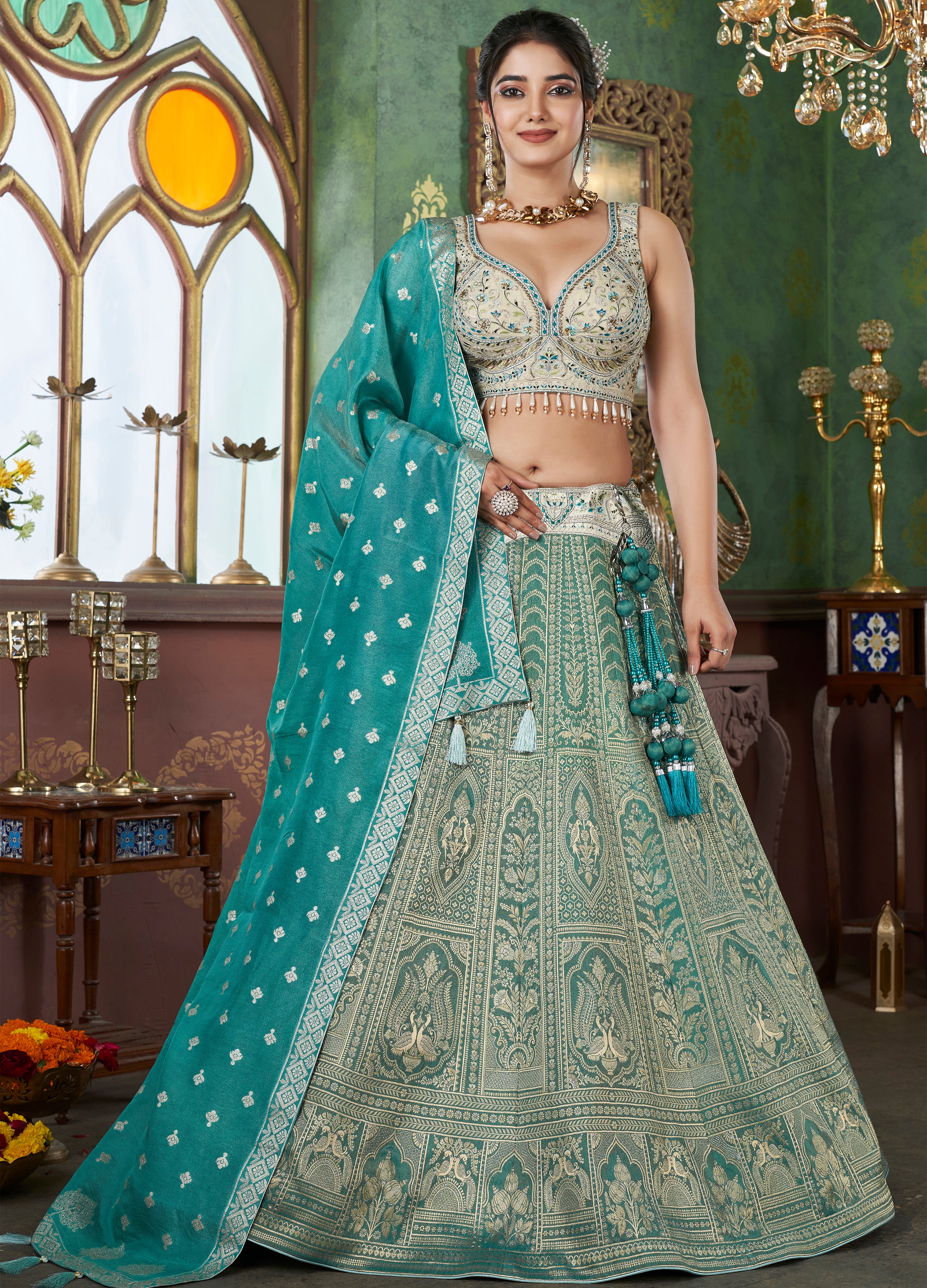 Dulhan Lehenga Green Colour Indian Dress Green Color Bridal Lehenga 612 Dulhan Lehenga Green Colour Indian Dress Green Color Bridal Lehenga 612