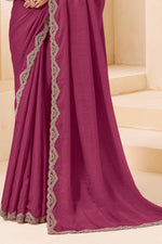 Wine Georgette Saree With Embroidered Blouse