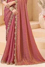 Dual Tone Pink Saree With Floral Embroidery