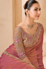 Dual Tone Pink Saree With Floral Embroidery