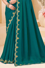 Teal Green Silk Saree Designer Embroidered Border Party Wear Saree