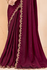 Wine Maroon Silk Saree Designer Embroidered Border Party Wear Saree
