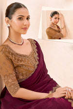 Wine Maroon Silk Saree Designer Embroidered Border Party Wear Saree