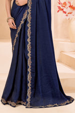 Navy Blue Silk Saree Designer Embroidered Border Party Wear Saree