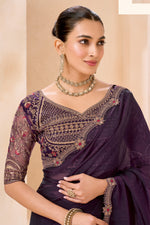 Navy Blue Silk Saree Designer Embroidered Border Party Wear Saree