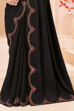 Black Silk Saree with Wine Designer Embroidered Border
