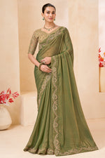 Olive Green Silk Saree with Designer Embroidered Border