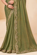 Olive Green Silk Saree with Designer Embroidered Border