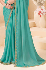 Sea Green Designer Saree with Golden Embroidered Blouse