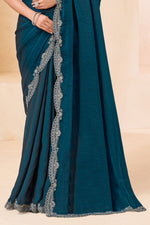 Teal Blue Designer Saree with Grey Embroidered Blouse
