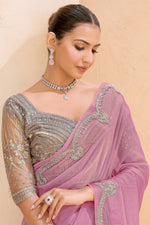 Pastel Pink Designer Saree with Silver Embroidered Blouse