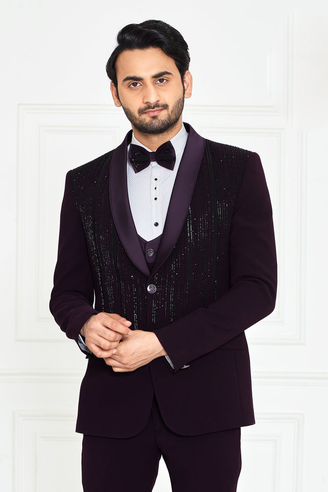 Magenta Party Wear Imported Fabric Suit For Mans
