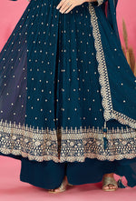 Rama Blue Color Embroidered Palazzo Suit Set