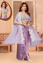 Wine Purple Embroidered Crop Top And In Satin With Dhoti