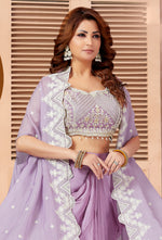 Wine Purple Embroidered Crop Top And In Satin With Dhoti