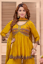 Dark Yellow Georgette Sequins Embellished Palazzo Suit