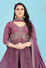 Wine Purple Georgette Embroidered Palazzo Suit
