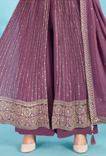 Wine Purple Georgette Embroidered Palazzo Suit