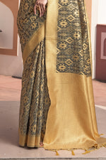 Brown Ikat Silk Elegant Weaving Cotton Saree