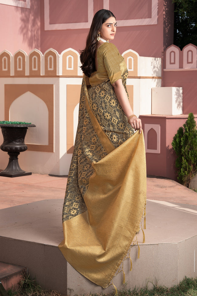 Brown Ikat Silk Elegant Weaving Cotton Saree