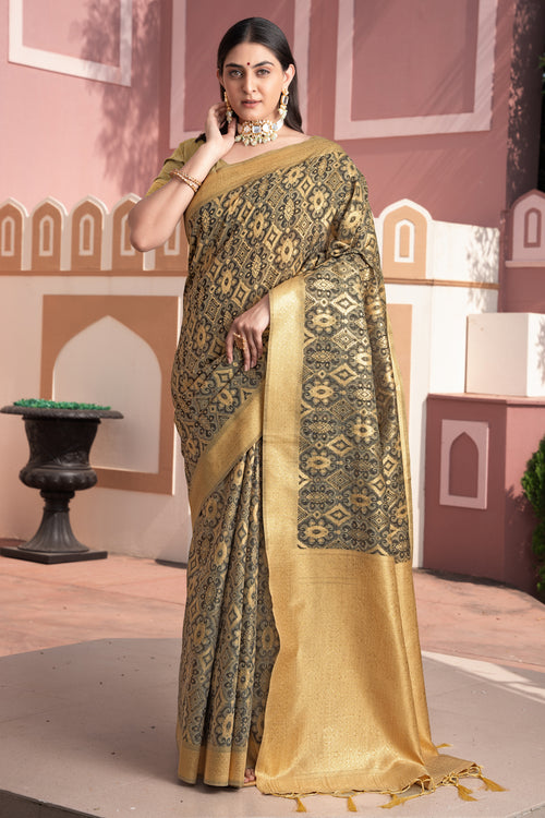 Brown Ikat Silk Elegant Weaving Cotton Saree