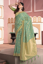 Green Ikat Silk Cotton Saree With Zari Woven Elegance