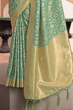 Green Ikat Silk Cotton Saree With Zari Woven Elegance