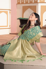 Green Ikat Silk Cotton Saree With Zari Woven Elegance