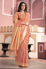 Peach Ikat Silk Cotton Saree With Zari Woven Grace