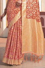 Peach Ikat Silk Cotton Saree With Zari Woven Grace