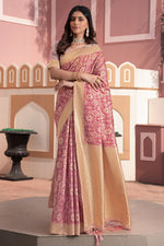 Pink Ikat Silk Cotton Saree With Zari Woven Elegance