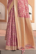 Pink Ikat Silk Cotton Saree With Zari Woven Elegance