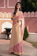 Pink Ikat Silk Cotton Saree With Zari Woven Elegance