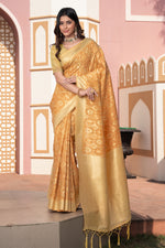 Yellow Ikat Silk Zari Woven Cotton Saree