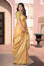 Yellow Ikat Silk Zari Woven Cotton Saree