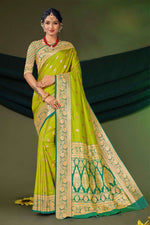 Light Green Woven Art Silk Saree With Blouse Piece