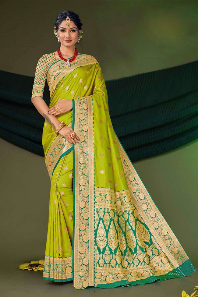 Light Green Woven Art Silk Saree With Blouse Piece