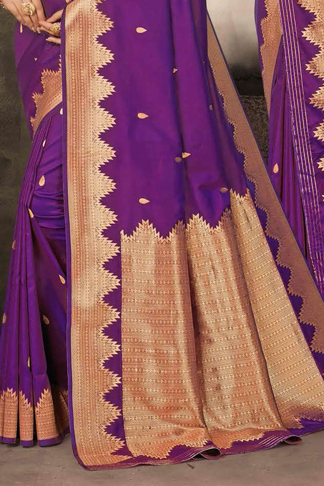 Purple Art Silk Traditional Saree With Blouse Piece