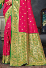 Red With Green Woven Art Silk Saree With Blouse Piece