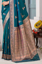 Stunning Blue Banarasi Silk Festival Traditional Saree With Blouse Piece