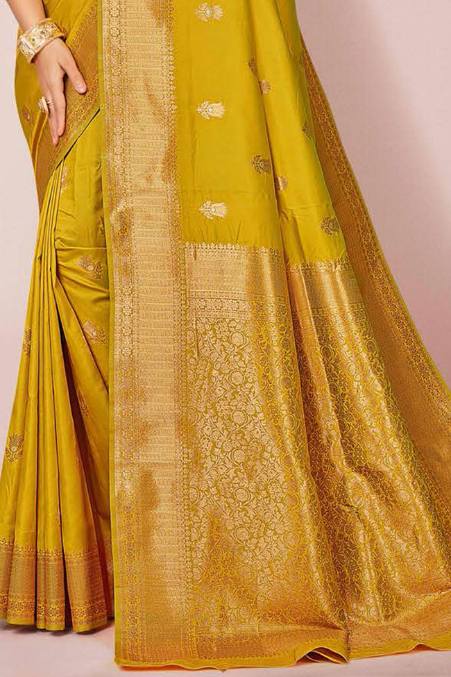 Mustard Woven Art Silk Saree With Blouse Piece