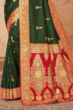 Forest Green With Red Woven Art Silk Saree