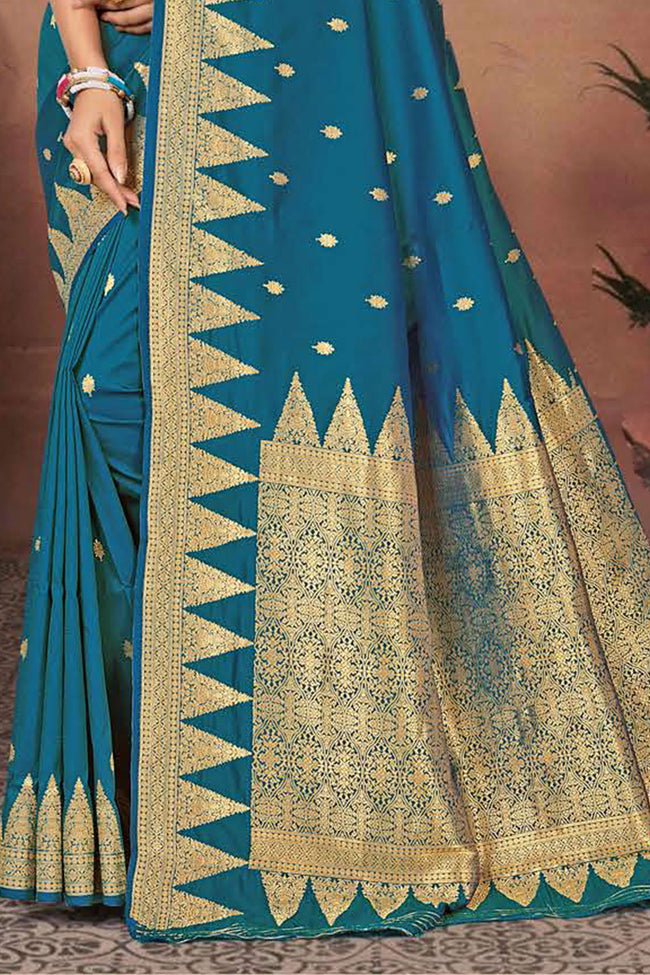 Steal Blue Wedding Wear Woven Art Silk Saree With Blouse Piece